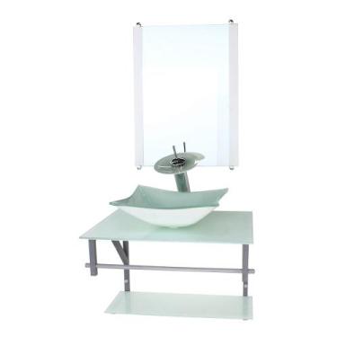 Imagem de Gabinete de vidro para banheiro 60cm ac cuba retangular branco full co