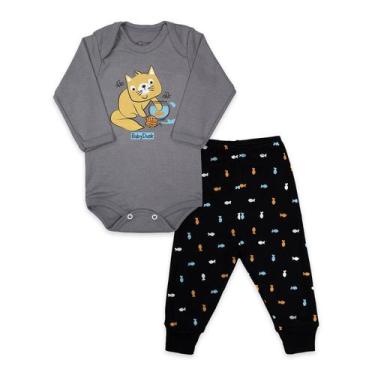 Imagem de Conjunto Body Manga Longa Baby Duck Comfort Gato Peixe Cinza, RN