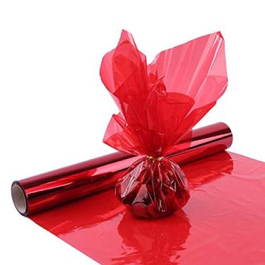 Imagem de Morepack Rolo de papel de embrulho de celofane vermelho, papel de embrulho de celofane colorido translúcido de 40 cm x 3 m para cestas de presente, decoração de artesanato de artes DIY e mais