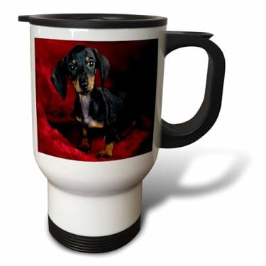 Imagem de 3dRose Caneca de viagem com pintura Dachshund 400 ml, aço inoxidável, branca
