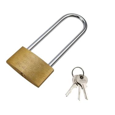 Imagem de Dahszhi Feixe longo de cadeado com chave, banhado a cobre/latão, ideal para armazéns, garagens, caixas de equipamento, comprimento 5,59"/142 mm corpo de trava 2,28"/58 mm