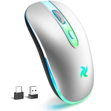 Imagem de HZD Mouse sem fio – Mouse óptico ergonômico de 2,4 G com receptor USB e adaptador tipo C, 3 níveis de DPI ajustáveis 1600/1200/800 para laptop/tablet/computador (prata)