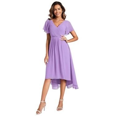 Imagem de Ever-Pretty Vestido curto de chiffon com decote em V e mangas com babados 01923, Lavanda, 9