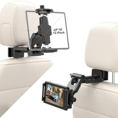 Imagem de KDD Suporte de tablet para encosto de cabeça de carro, suporte ajustável para tablet no banco traseiro do carro, suporte de telefone I-pad com rotação de 360 graus, acessório essencial para viagem na