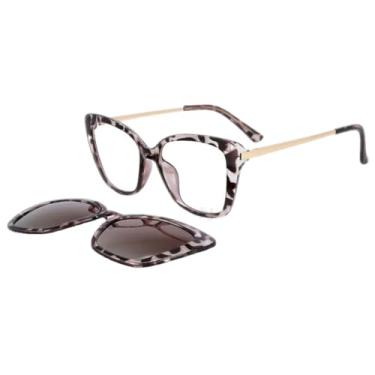 Imagem de Armação E Óculos Solar Feminino 2 Em 1 Para Grau Clip On (Animal Print)