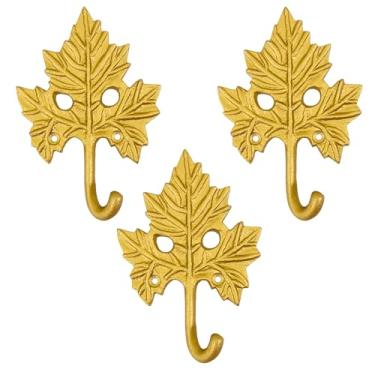 Imagem de Conjunto de 3 ganchos de ferro fundido em forma de folha de bordo para decoração de arte de parede, cabides em forma de folha de bordo e porta-chaves - cabide de roupas e mochila - ganchos para