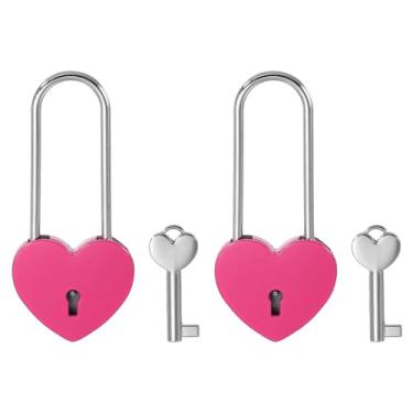 Imagem de PATIKIL Cadeado de coração de 10 cm com conjunto de chaves, 2 conjuntos de cadeados de coração único para casal desejando cadeado de amor para amante ponte aniversário diário caixa de cartão, rosa