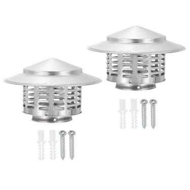 Imagem de PATIKIL Tampa de chaminé de 7,6 cm, 2 peças de aço inoxidável 304 redondo capa de chaminé capô tela ventilação de teto com parafusos para lareira tubo de fogão externo de exaustão