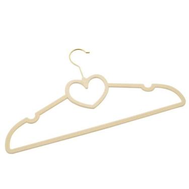 Imagem de Kit 50 Cabides Veludo Bege Formato Coração Gancho Dourado - ARBORETHO