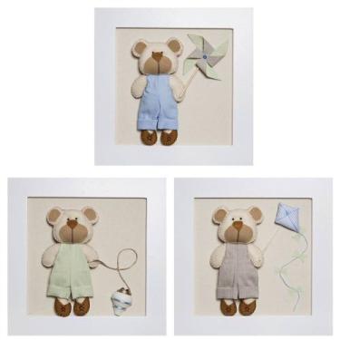 Imagem de Trio De Quadros Ursinhos Com Brinquedos Quarto Bebê Infantil Menino - 