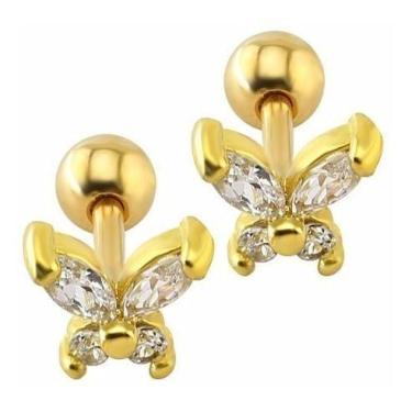 Imagem de Piercing Tragus Dourado Cartilagem Pedra Mini Borboleta 6mm - De Castr