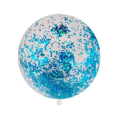 Imagem de Balão Bubble Transparente com Confete Hexagonal Azul - 11" 26cm - 1 un
