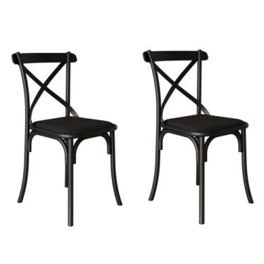 Imagem de Kit 2 Cadeiras Katrina Assento Corano Preto Aço Preto - NEW GREEN, PRE