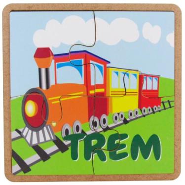 Imagem de Brinquedo Educativo Quebra Cabeça Quadrado 4 Peças Trem Mdf - Nova Cas