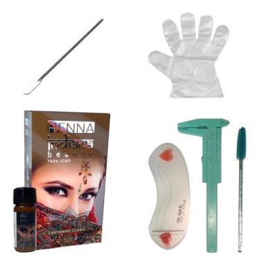 Imagem de Kit Designer Sobrancelha Henna Indiana Beauty Paquímetro 8cm Escova Ap