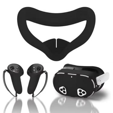 Imagem de MEGREZ Compatível com Meta Quest 3S VR Silicone Cover Set, Proteção Completa para Quest 3S, VR Face Cover, Controller Grips, Preto