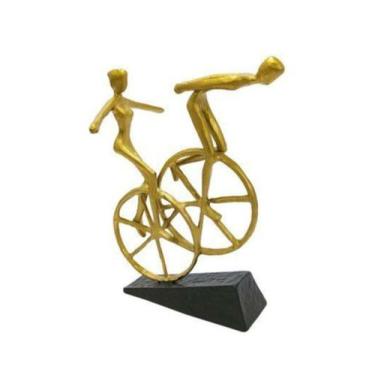 Imagem de Escultura Enfeite Manobra Bicicleta Dourado Luxo - LUXdécor