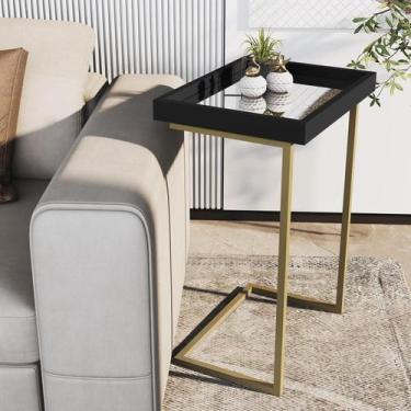 Imagem de Mesa Lateral Apoio Sofá Com Espelho 4774 - PRETO/DOUR - Jb , Preto/dou