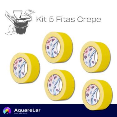 Imagem de Kit com 5 Fitas Crepe Grossa 50mm X 50m - Eurocel, AMARELA