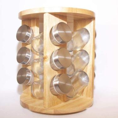 Imagem de Porta tempero condimentos redondo madeira 12 potes - CONNECTCELL