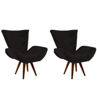 Imagem de Kit 02 Poltronas Decorativa Emília Pés Tabaco Suede Preto - SA Móveis 