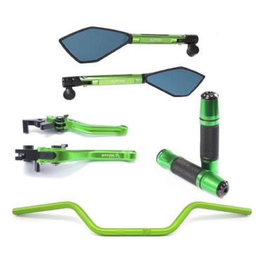 Imagem de Kit Guidão Naked Manopla Retrovisor Manete Fazer Xj6 - NoBrand, Verde