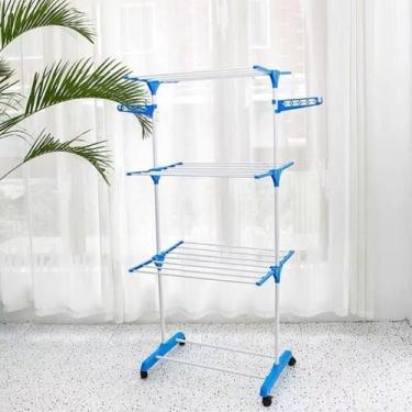 Imagem de Varal De Chão Vertical Dobrável de 3 Andares Rodinhas Portátil Compact