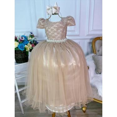 Imagem de Vestido infantil nude c/ tule e renda longo dama luxo - enjoy, 16