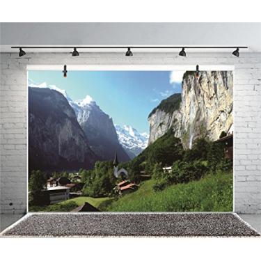 Imagem de Leyiyi Fundo fotográfico de 2,1 x 1,5 m com fundo dos Alpes da Suíça, Lauterbrunnen, Vale de Lauterbrunnen, Norte, Europa, Viagem, Campo, Edifício, Floresta, Foto Retrato, Vinil, Vídeo Studio Adereço