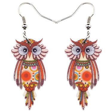 Imagem de Brincos Sweet Dangle OWL de acrílico longo pássaro queda para meninas mulheres crianças ambos os lados padrão por Bonsny Jewelry Marrom