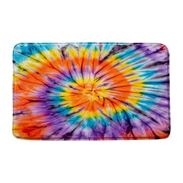Imagem de UOZXOML Tapete de banho arco-íris tie-dye colorido espiral abstrato laranja roxo azul tapete de banheiro microfibra espuma de memória tapete de chuveiro tapete de cozinha tapetes de banho, 45,7 x 76