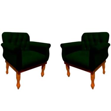 Imagem de Kit 2 Poltrona Estofada Decorativa Cadeira para Sala de Estar Quarto Escritório (Suede Verde Musgo)
