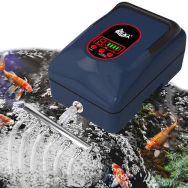 Imagem de AQQA Bomba de ar de aquário, bomba de ar de bateria AC/DC para tanque de peixes de lago, volume de ar ajustável de 9 marchas, aerador borbulhador recarregável à prova d'água IPX6 para pesca ao ar