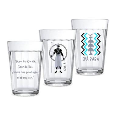 Imagem de Kit 3 Copos Vidro Americano 190ml Orixás Diversos Umbanda Candomblé Guias Artigo Religioso Axé Proteção Iemanjá Exu Oxossi Oxum Xangô Ogum Água Suco Cerveja (OXALÁ)