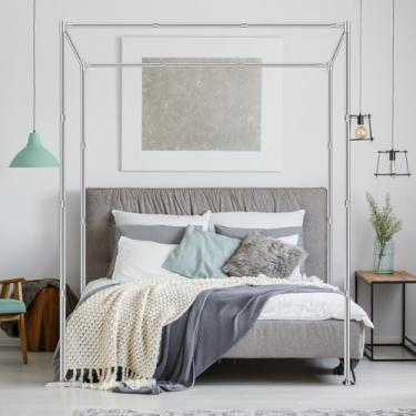 Imagem de JENCEAILL Estrutura de Cama de Dossel King Size, Aço Inoxidável, Design de 4 Cantos, Resistente para Cama de Metal de Madeira