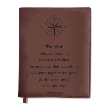 Imagem de Sunny Lark "But God... Diário de couro | Diário de couro recarregável para mulheres e homens | Diário de estudo da Bíblia com texto de Romanos 8:28