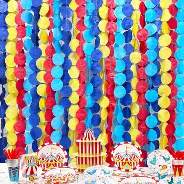 Imagem de pinkblume 205Ft Vermelho Azul Amarelo Decorações de Festa Grandes Bolinhas Papel de Seda Pano de Fundo Streamer Colorido Círculo Pontos Pendurados Guirlanda para Carnaval Circo Palhaço Festa Festivais