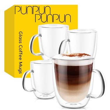 Imagem de PunPun Canecas de café de 500 ml de 500 ml, canecas de café transparentes, vidro para café, canecas de vidro isoladas de parede dupla com alça grande, todos os dias para americano, latte, cappuccinos