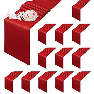 Imagem de GIVERARE Pacote com 12 Caminhos de Mesa, Tampo de Mesa Descartável de Cetim 12X108In, Seda Brilhante Lavável e Tecido Liso, Capa de Cômoda Longa Premium para Casamento, Decoração, (12X108", Vermelho)
