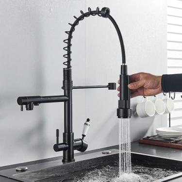 Imagem de Torneira de cozinha de água pura com filtro e torneira giratória Daul Handle Purificação de água fria e quente Torneira misturadora Lavagem Daul Modelo Crane, Preto fosco A