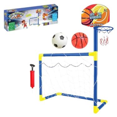 Imagem de Kit Esportivo 2 em 1, Trave de Futebol e Tabela de Basquete Infantil com Bolas e Bomba