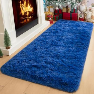 Imagem de Kelarea Tapete de corredor azul marinho para quarto, tapetes macios de 5 x 15 cm para sala de estar, pequeno tapete felpudo macio para quarto de crianças de meninos e meninas, dormitório, quartos de