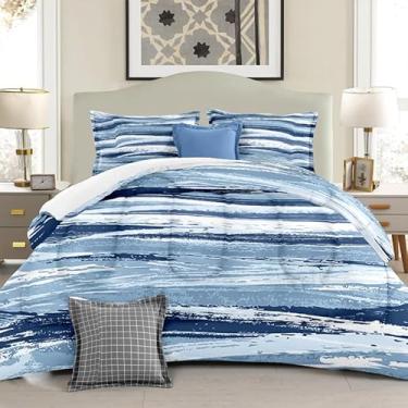 Imagem de Yilinata Conjunto de edredom abstrato azul petróleo, arte moderna, impresso, conjunto de cama com 1 edredom e 2 travesseiros para quarto, dormitório, todas as estações, King 264 x 228 cm