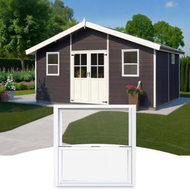 Imagem de Substituição de janela de galpão de 74 x 89 cm, janela deslizante vertical com tela, janela branca de alumínio para casas de porão chuveiros galinheiro