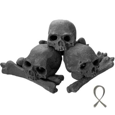 Imagem de MrGas Log 9 peças de caveiras de cerâmica para fogueira, durável, reutilizável, à prova de fogo, tronco de crânio para fogueira, fogueira, lareira, fogueira, decoração de Halloween para gás, propano