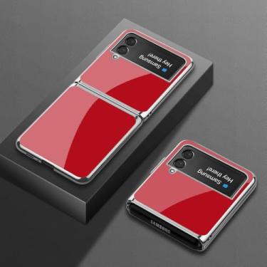 Imagem de Capa de vidro temperado gradiente para Samsung Z Flip 5 Flip3 Flip4 Shell para Galaxy Z Flip 3 4 5 Case, borda prateada vermelha, para Samsung Z Flip 4