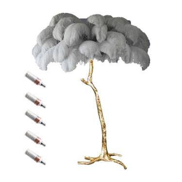 Imagem de Luminária de chão, luminária de chão de penas, lâmpada de pé padrão regulável com lâmpada de resina dourada corpo de trabalho interno iluminação de leitura lâmpadas de chão para presentes