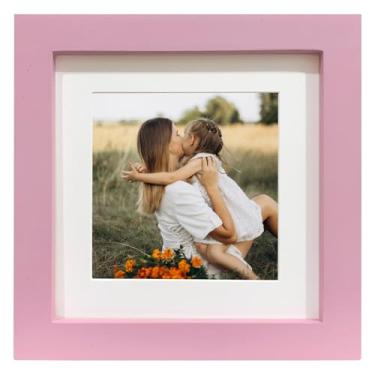 Imagem de LEKAIYA Porta-retratos rosa, 15 x 15 cm, moldura quadrada de madeira maciça para montagem em mesa ou parede