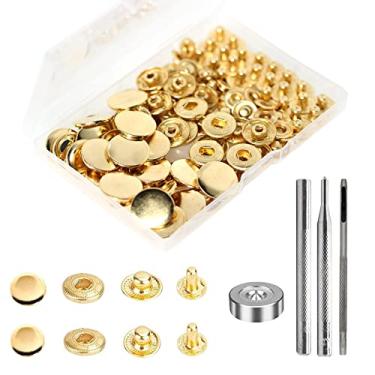 Imagem de 24 Sets Heavy Duty Leather Snap Fasteners Kit, BetterJonny 17mm Metal Snap Buttons Press Studs Leather Rivets Snaps with 4 Setter Tools for Clothes Bracelet Jackets Jeans (Gold)