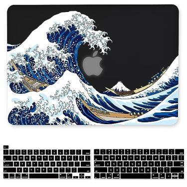 Imagem de iDonzon Capa para MacBook Pro 13 polegadas M2 M1 A2338 A2289 A2251 A2159 A1989 A1706 A1708 versão 2022-2016, efeito 3D preto fosco transparente capa dura compatível Pro 13,3 polegadas com Touch ID, Great Wave